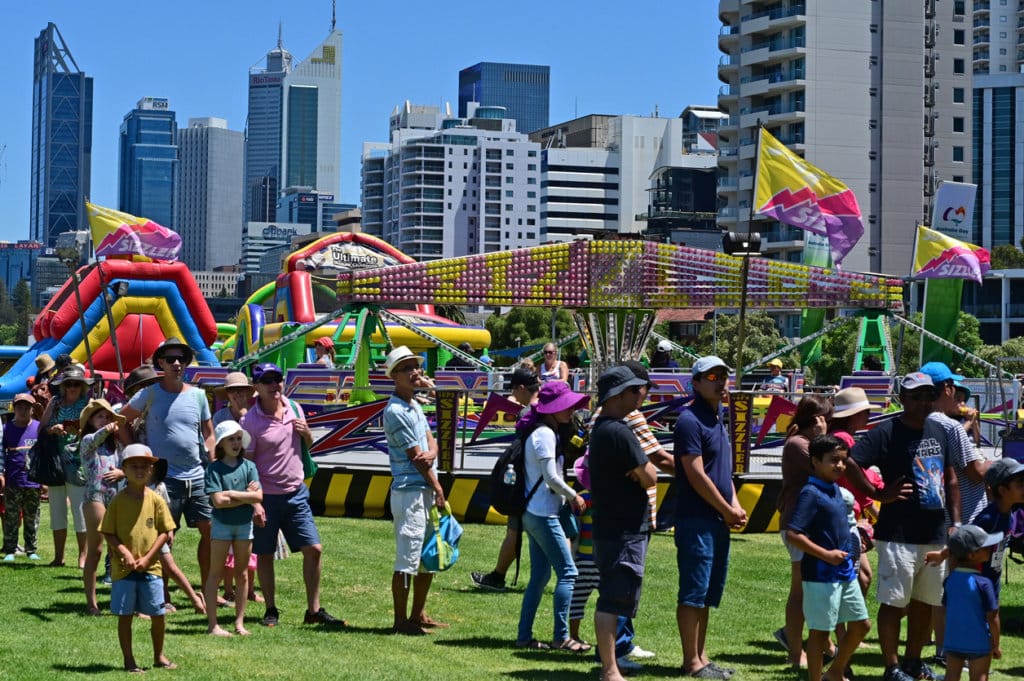 Perth, Wa - Jan 26 2021:Crowed of Australian people celebrating Australia Day, the official national day of Australia that marks the anniversary of the 1788 arrival of the First Fleet to Australia.