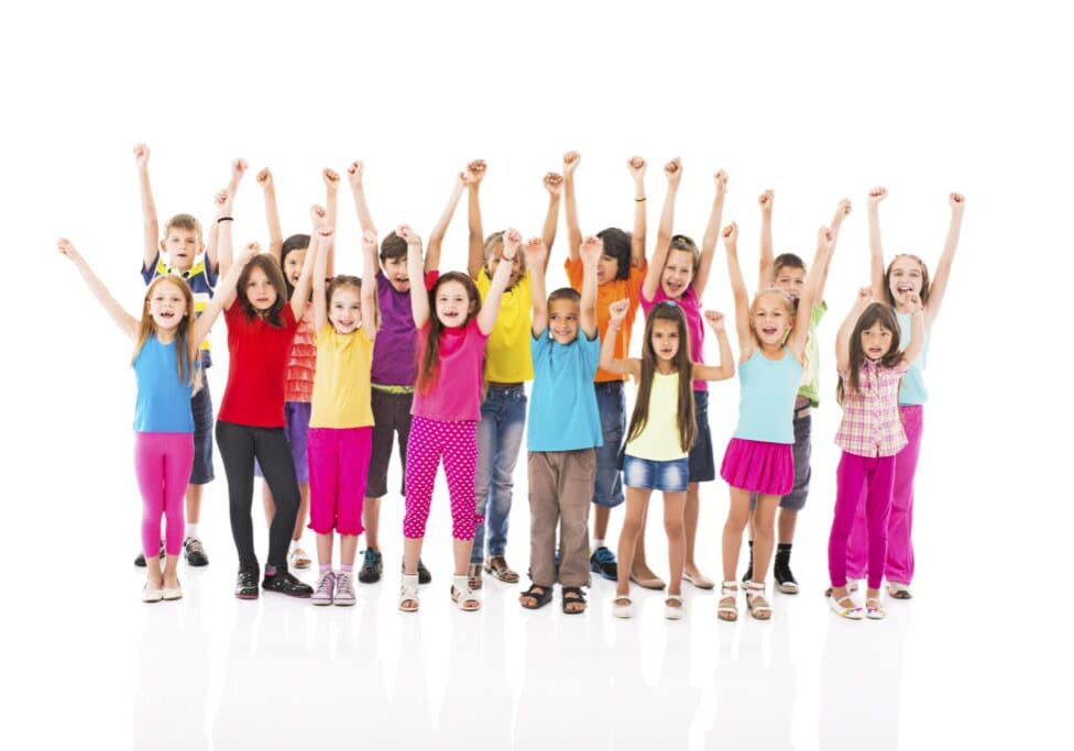 Large group of cheerful children with their hands raised looking at the camera. Isolated on white. 

https://kidsinperth.com

https://kidsinperth.com