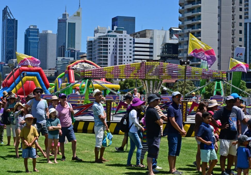 Perth, Wa - Jan 26 2021:Crowed of Australian people celebrating Australia Day, the official national day of Australia that marks the anniversary of the 1788 arrival of the First Fleet to Australia.