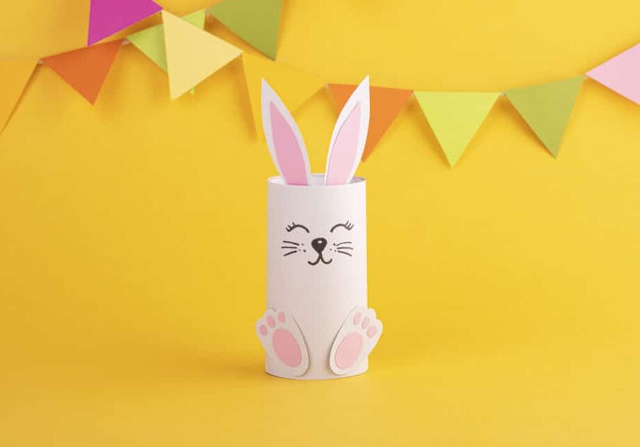 Cute Easter bunnies made of paper, handmade. Happy Easter. Spring Festival